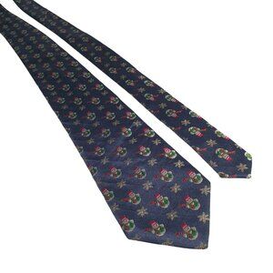 Izod Mens Snowman Snowflake Christmas Holiday Necktie All Silk Navy Festive Gift